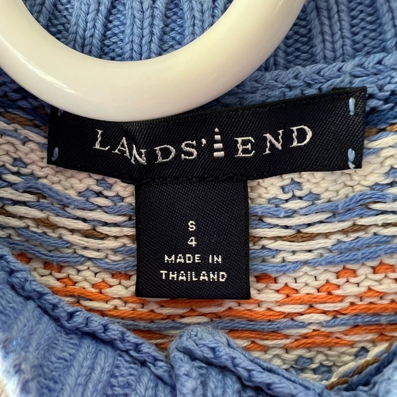 Lands End blue fair isle collar button front chunky 100% cotton cardigan sz 4T - Picture 3 of 5
